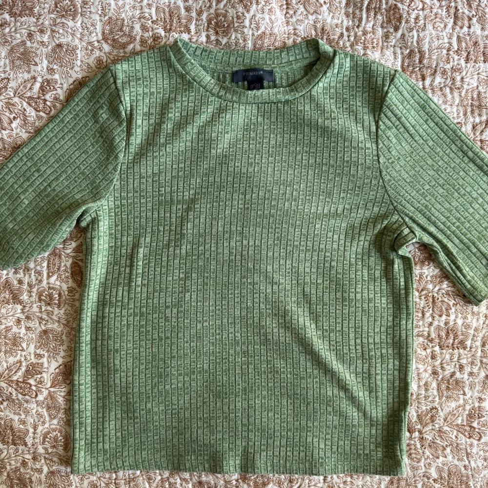 Sage Green Ribbed Short Sleeve Top